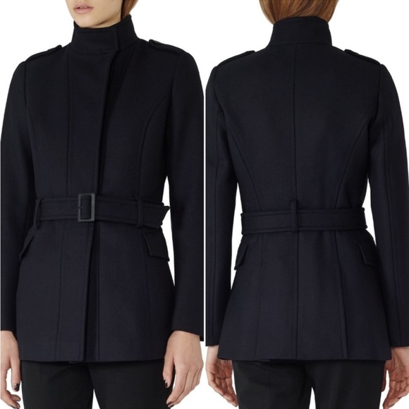 NEW REISS Enara Wool Military Coat Jacket Navy Funnel Neck UK12 US8 EU40 M - Picture 3 of 16